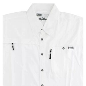 Drake Waterfowl DPF Fishing Shirt‎ Mens Med White Short Sleeve Vented Button Up